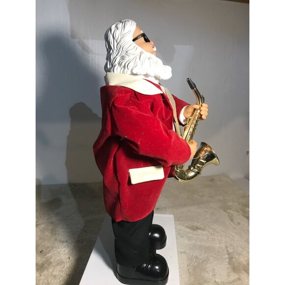 Animated Jazz Santa Claus Saxaphone Velvet Suit Jingle Bells 15" READ - Picture 5 of 10